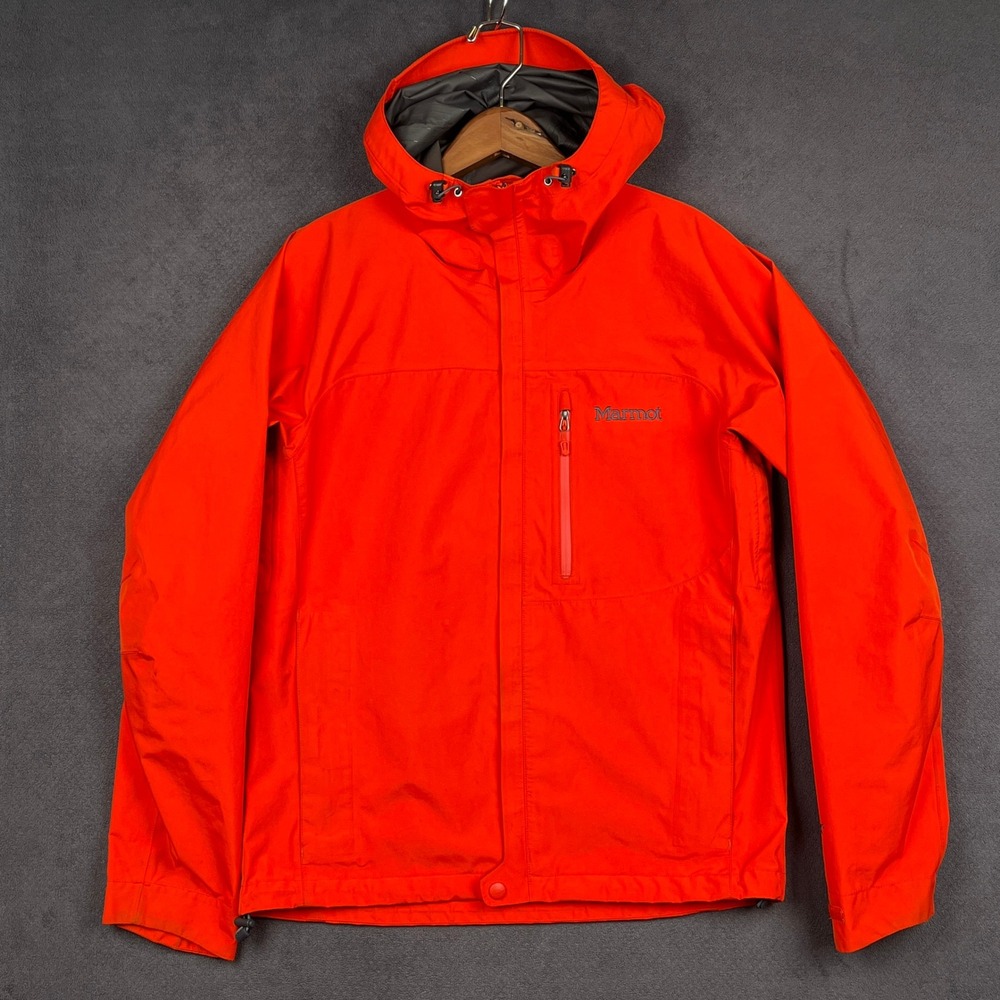 Marmot Minimalist Gore-Tex Rain Jacket Mens Small Orange Waterproof Hooded Shell